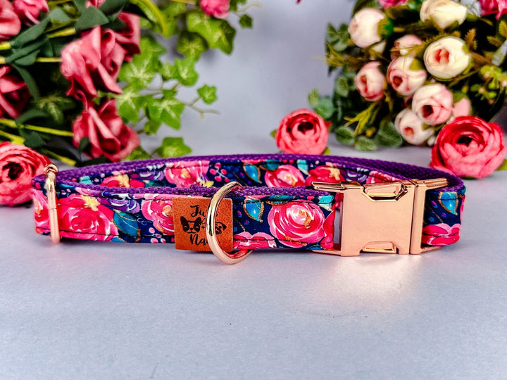 Custom floral dog collar/ purple girl rose collar/ female flower dog collar/ pet accessory/ large small soft dog collar/ gift for dog puppy