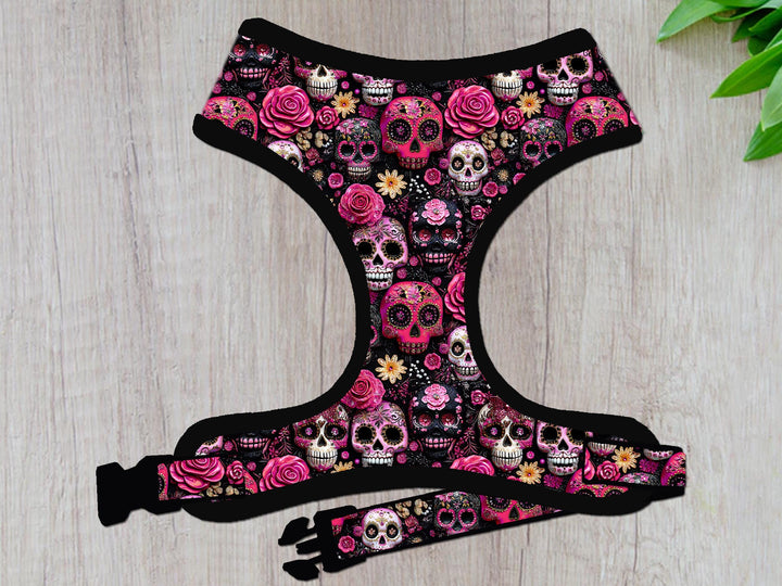 Halloween sugar skull dog harness vest/ day of the dead dog harness