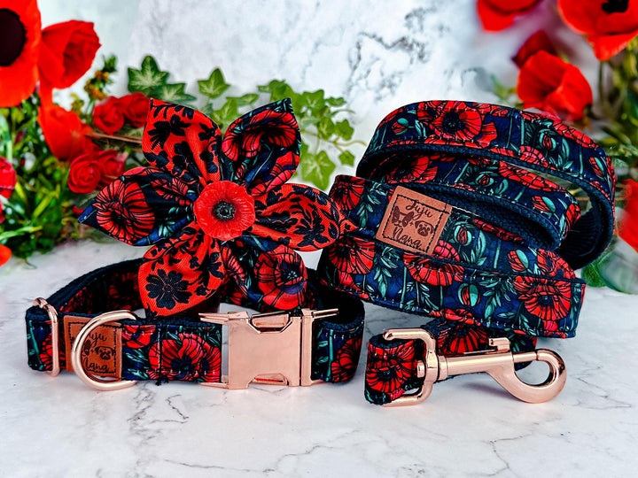 Girl Floral dog harness leash set/ purple rose flower dog harness vest/ female mum poppy dog harness and lead/ boho soft fabric harness