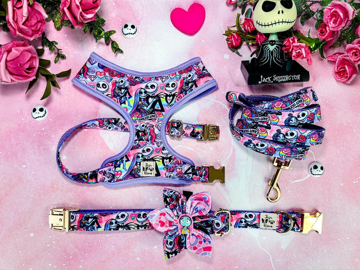 Christmas before nightmare dog harness leash set/ Halloween jack sally skellington dog harness vest/ skeleton ghost valentine harness lead