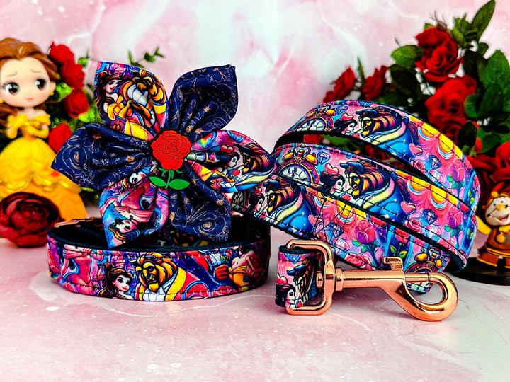 Beauty and the beast dog harness leash set/ princess belle dog harness vest and lead/ custom vintage rose floral dog harness/ gift for dog