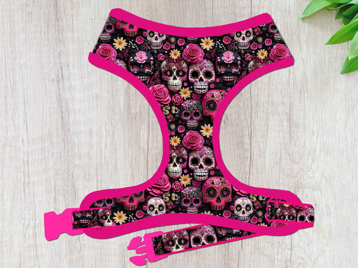 Halloween sugar skull dog harness vest/ day of the dead dog harness