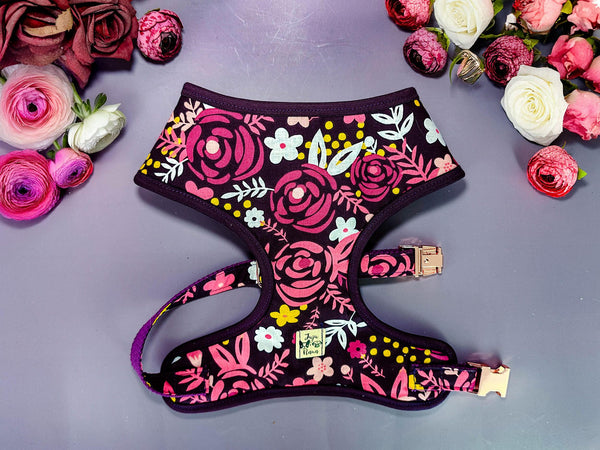 Dog harness - Purple Boho Roses
