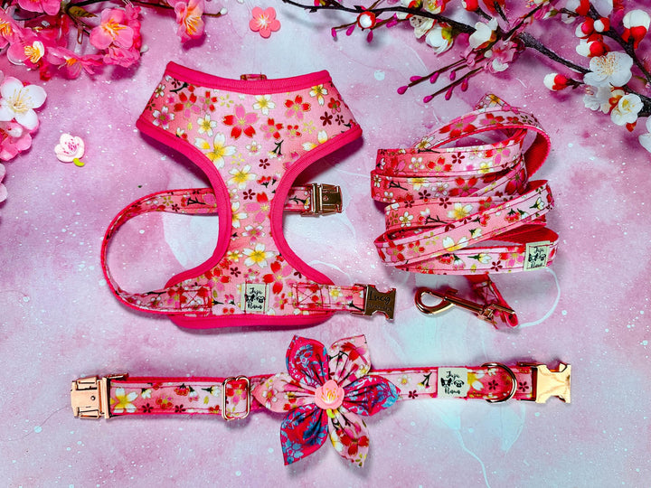 Japanese Kimono Dog harness - glitter sakura - Pink