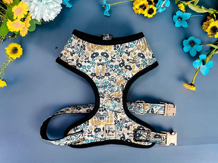 Rifle Paper Co dog harness - MENAGERIE Tapestry Natural Gold Metallic