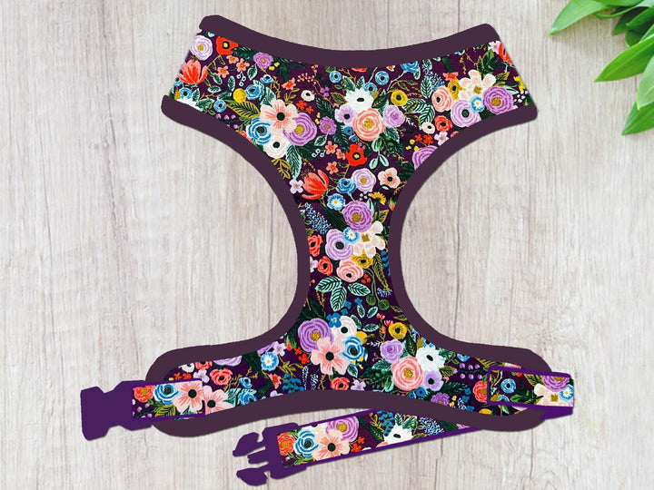 floral dog harness vest/ rifle paper co dog harness/ spring summer dog harness/ garden party flower dog harness/ cotton steel dog harness