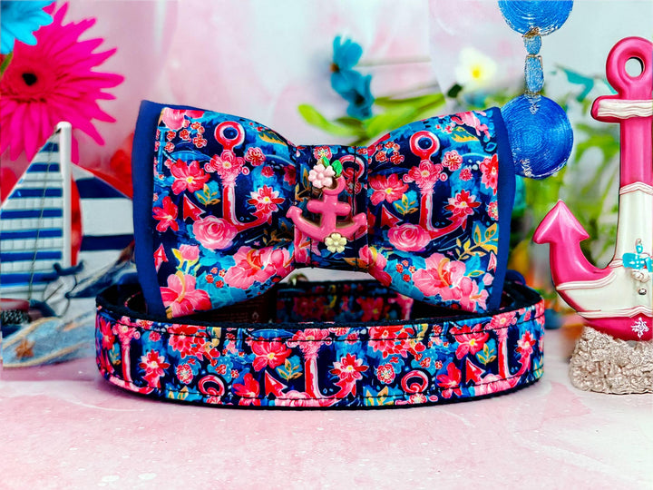 Nautical lobster dog collar bow tie/ tropical beach summer collar/ cute boy dog collar gift for puppy/ sailor fabric custom collar accessor