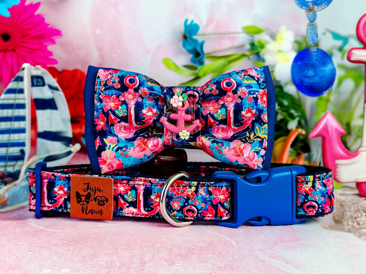 Nautical lobster dog collar bow tie/ tropical beach summer collar/ cute boy dog collar gift for puppy/ sailor fabric custom collar accessor