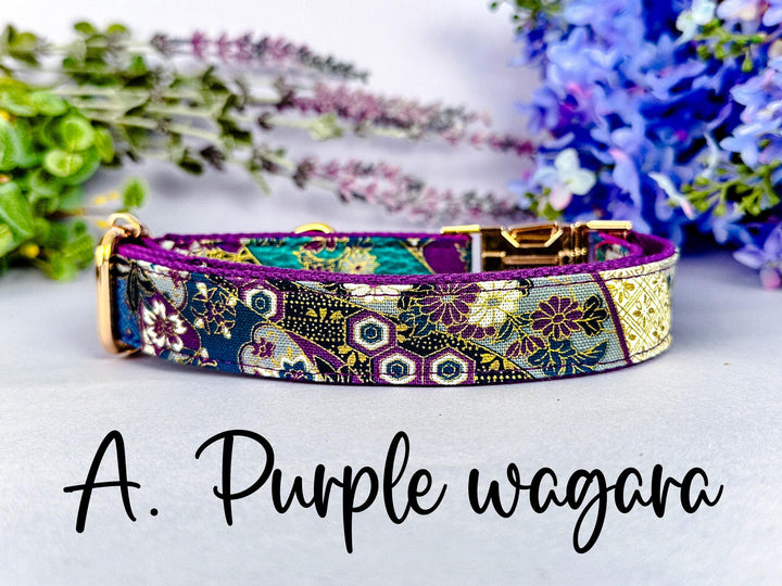 Japanese Kimono floral Dog Collar/ Sakura Cherry Blossom flower Pet Collar/ Traditional Japanese plum Geometric mountain Dog Accessory gift