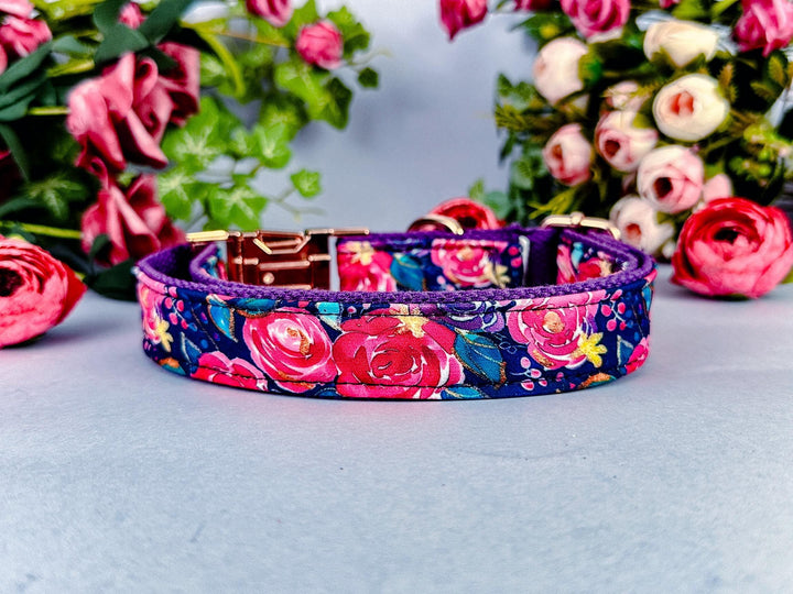 Custom floral dog collar/ purple girl rose collar/ female flower dog collar/ pet accessory/ large small soft dog collar/ gift for dog puppy