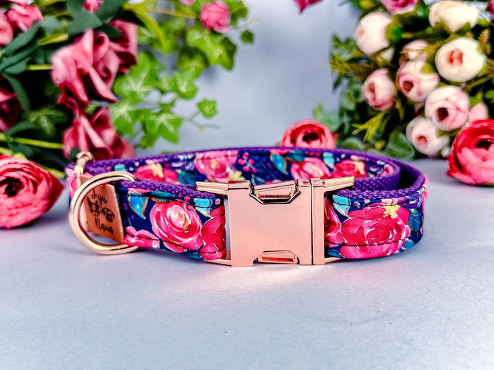 Custom floral dog collar/ purple girl rose collar/ female flower dog collar/ pet accessory/ large small soft dog collar/ gift for dog puppy