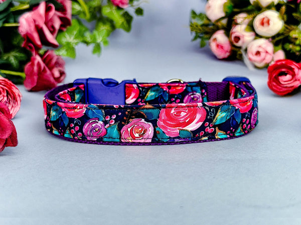 Custom floral dog collar/ purple girl rose collar/ female flower dog collar/ pet accessory/ large small soft dog collar/ gift for dog puppy