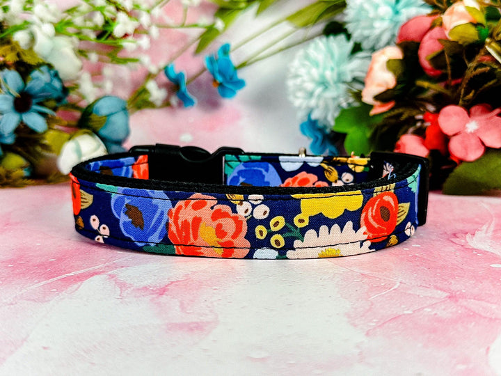 Rifle paper co Floral dog collar/ girl boho collar/ small large dog/ puppy flower collar/ female black dog collar/ personalized collar