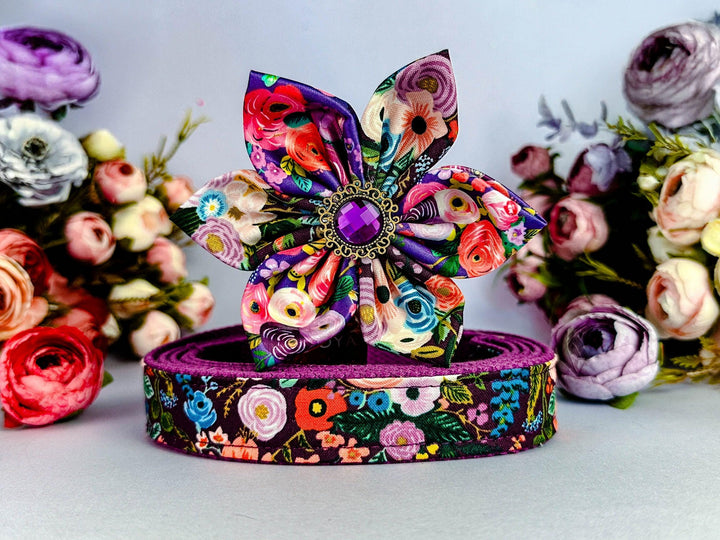 rifle paper co Floral dog collar leash set/ girl flower dog collar and leash/ female puppy collar and lead/ boho small large dog collar