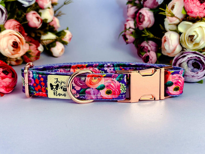 purple rose floral dog collar/ flower girl dog collar/ custom personalized collar/ pet accessory/ large small dog collar/ gift for dog puppy