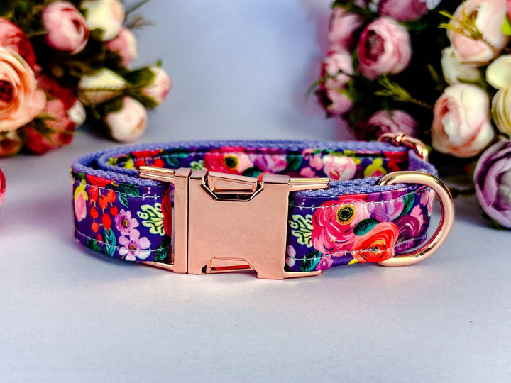 purple rose floral dog collar/ flower girl dog collar/ custom personalized collar/ pet accessory/ large small dog collar/ gift for dog puppy