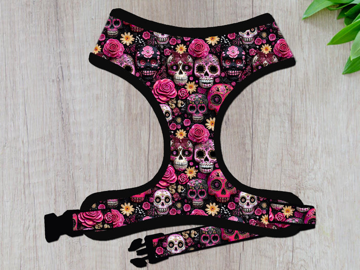 Halloween sugar skull dog harness vest/ day of the dead dog harness