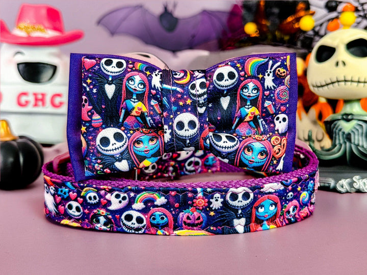 Halloween dog collar with bow tie - neon Nightmare