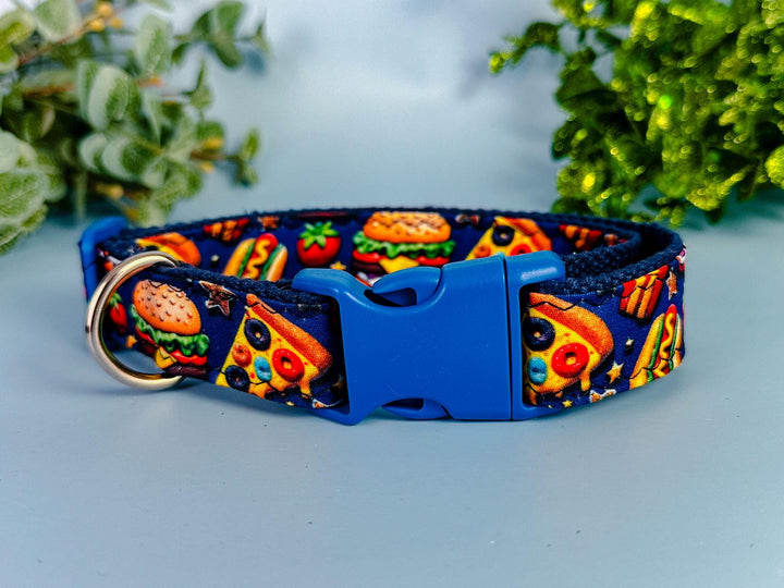 Pizza dog collar/ blue boy dog collar/ food fabric collar/ puppy collar/ small large dog collar/ cute medium dog collar/ gift for dog
