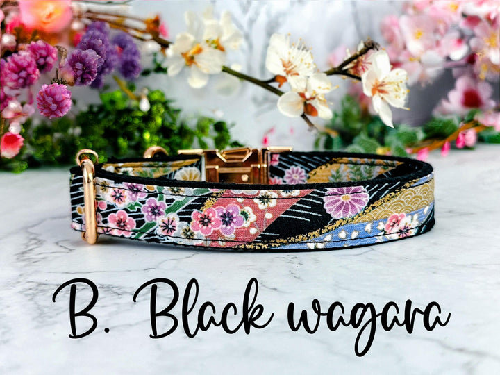 Japanese Kimono floral Dog Collar/ Sakura Cherry Blossom flower Pet Collar/ Traditional Japanese plum Geometric mountain Dog Accessory gift