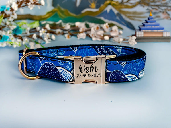 Japanese Kimono Engraved buckle dog collar - Mountain