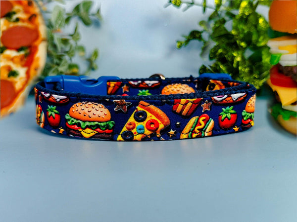 Pizza dog collar/ blue boy dog collar