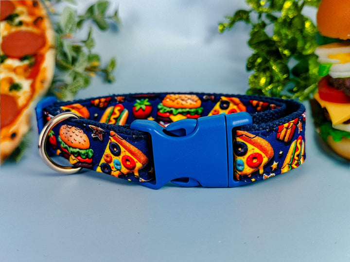 Pizza dog collar/ blue boy dog collar