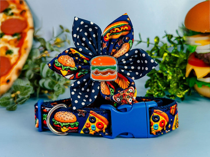 Fast food pizza dog collar flower/ fries burger hot dog dog collar gift/ custom personalized pet accessories