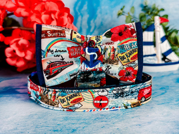 Nautical dog collar bow tie/ sailboat beach crab collar/ cute boy dog collar/ summer sailor tropical collar/ large small puppy collar