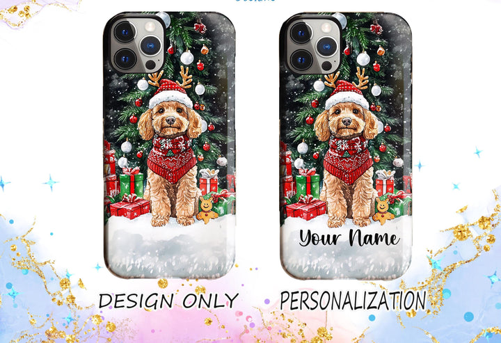 Christmas golden doodle dog Iphone case/ personalized gift for pet dog owner lover for him her/ custom winter Samsung phone case cover