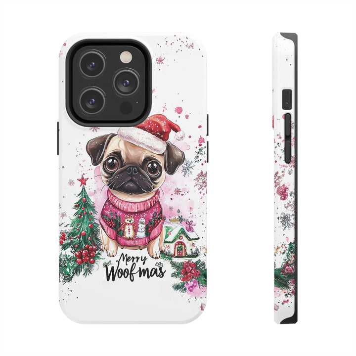 Personalized Christmas fawn pug dog Iphone case/ custom Christmas gift for dog owner lover/ Samsung Phone Case/ magsafe tough phone case