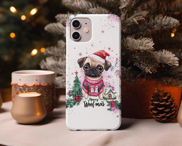 Personalized Christmas fawn pug dog Iphone case/ custom Christmas gift for dog owner lover/ Samsung Phone Case/ magsafe tough phone case