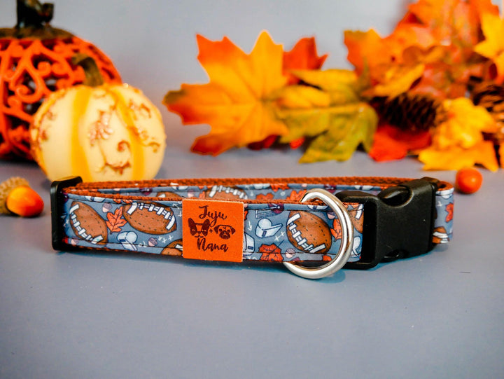 Fall football dog collar/ Autumn leaves acorns dog collar/ harvest thanksgiving dog collar/ girl boy large small dog collar gift accessories