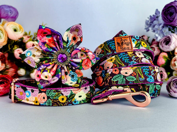 rifle paper co Floral dog collar leash set/ girl flower dog collar and leash/ female puppy collar and lead/ boho small large dog collar