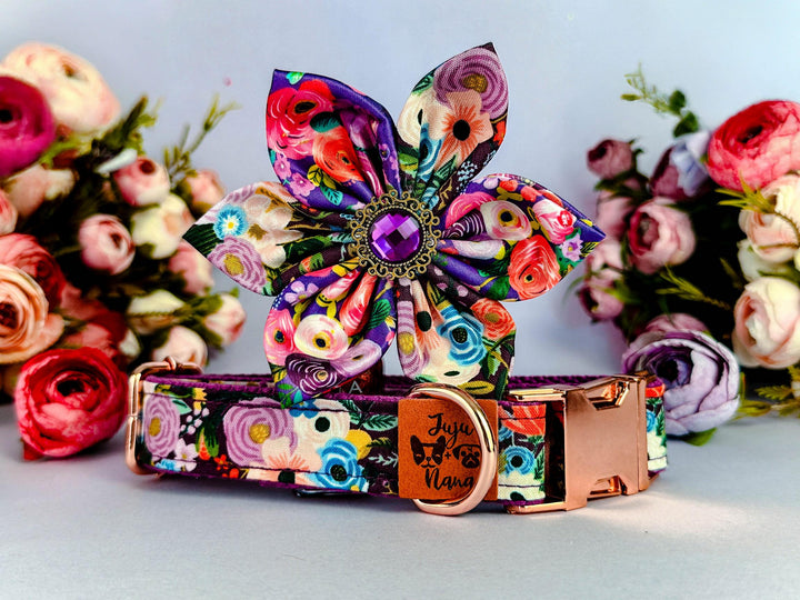 rifle paper co Floral dog collar leash set/ girl flower dog collar and leash/ female puppy collar and lead/ boho small large dog collar