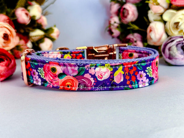 purple rose floral dog collar/ flower girl dog collar/ custom personalized collar/ pet accessory/ large small dog collar/ gift for dog puppy