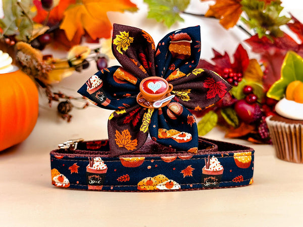 Fall pumpkin spice latte dog collar flower/ Autumn coffee pie cupcake dog collar