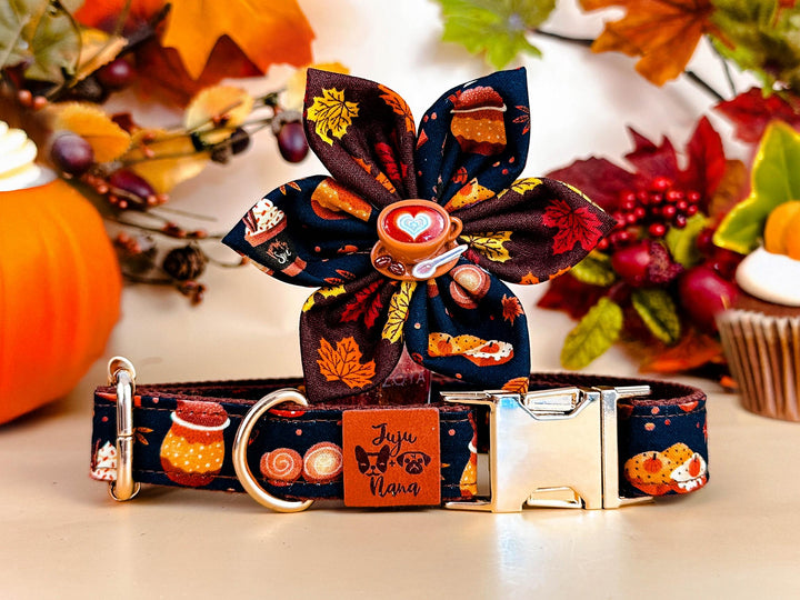 Fall pumpkin spice latte dog collar flower/ Autumn coffee pie cupcake dog collar
