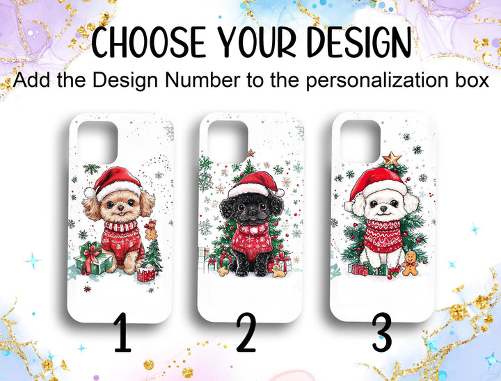 custom Christmas poodle maltes bichon phone case/ winter white black fawn dog phone cover/ samsung iphone magsafe case/ gift for dog lover