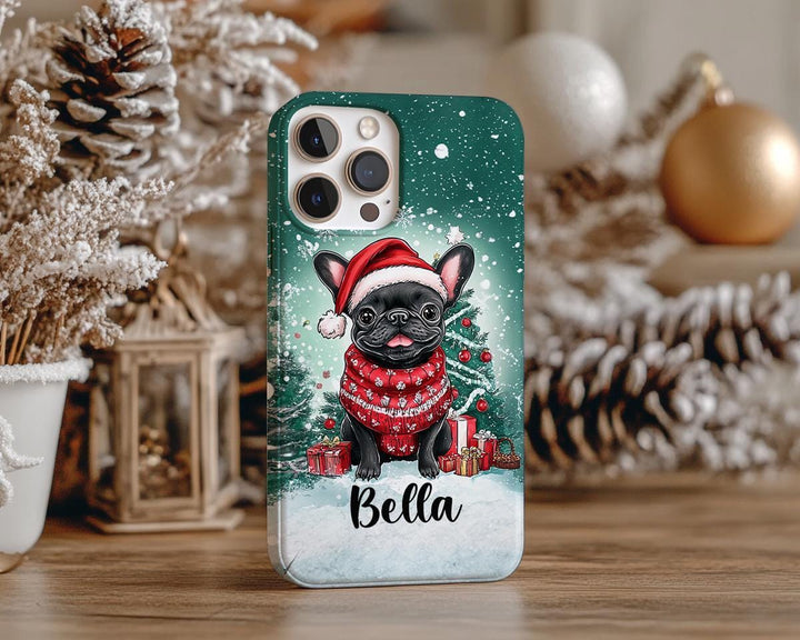 custom Christmas french bulldog phone case/ winter frenchie phone cover/ samsung iphone case/ Christmas gift for dog lover owner her him