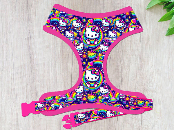 Galaxy kawaii cat dog harness vest/ cute kitty custom dog harness/ rainbow girl dog harness/ spring small medium summer puppy dog harness
