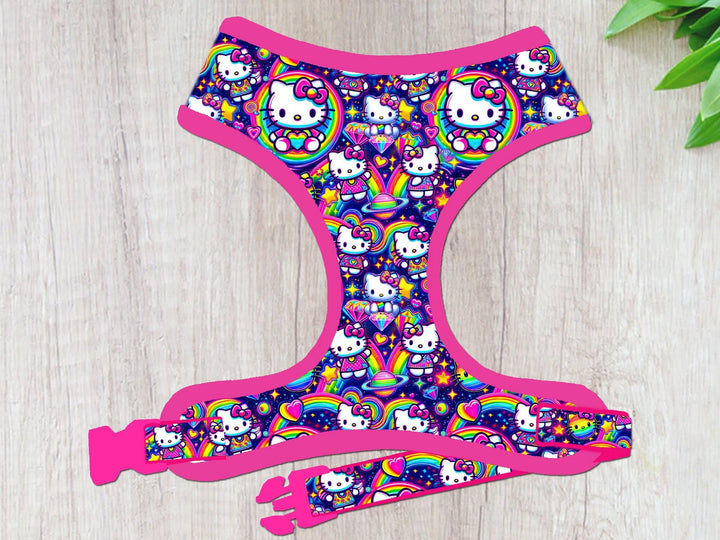 Galaxy kawaii cat dog harness vest/ cute kitty custom dog harness/ rainbow girl dog harness/ spring small medium summer puppy dog harness