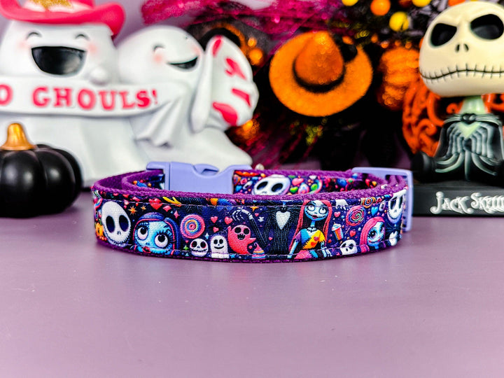 Halloween nightmare dog collar/ jack sally Skelton spooky dog collar/ valentine skull dog collar/ ghost character pet christmas accessory