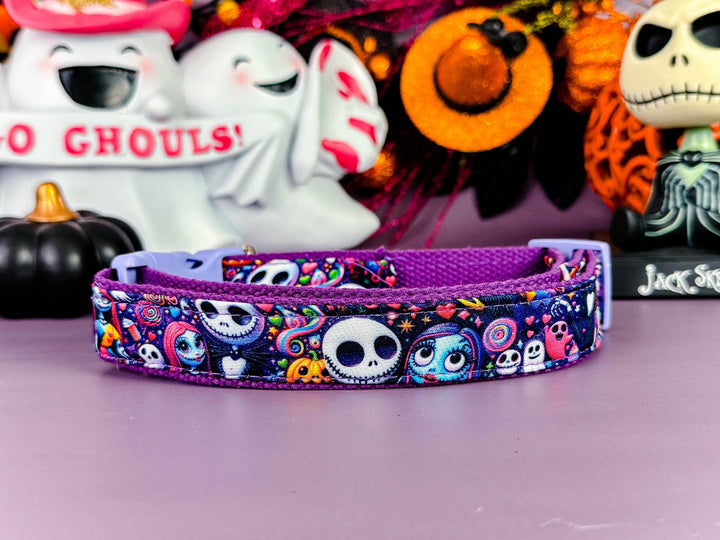 Halloween nightmare dog collar/ jack sally Skelton spooky dog collar/ valentine skull dog collar/ ghost character pet christmas accessory