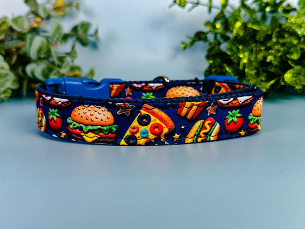 Pizza dog collar/ blue boy dog collar/ food fabric collar/ puppy collar/ small large dog collar/ cute medium dog collar/ gift for dog