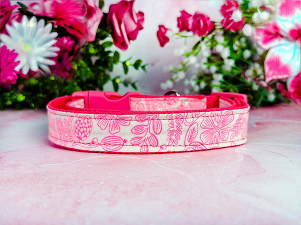 Rifle paper co Floral dog collar/ Primavera Moxie flower cottagecore dog collar/ neon pink dog collar/ personalized large small dog collar