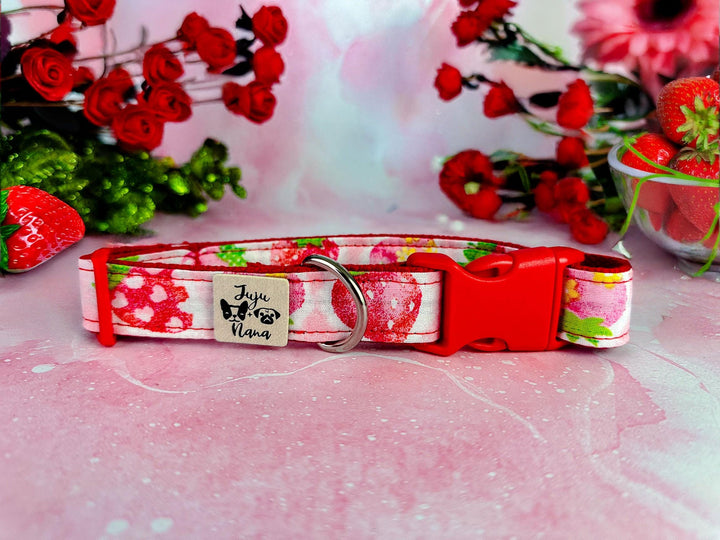Strawberry cute dog collar/ daisy flower girl dog collar/ floral pink collar/ food fruit dog collar/ large small dog collar/ puppy collar