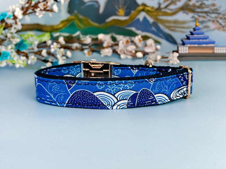Japanese Kimono Engraved buckle dog collar - Mountain