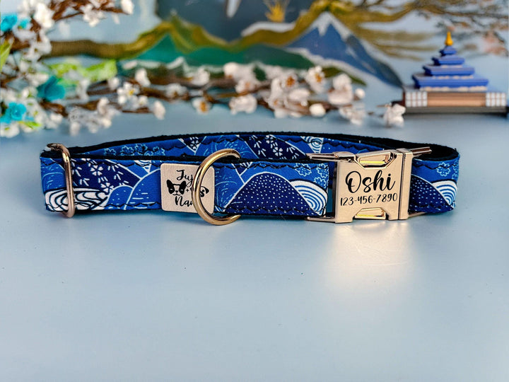 Japanese Kimono Engraved buckle dog collar - Mountain