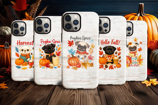 Fall pug magsafe tough iPhone Case/ magnet autumn Frenchie Phone Cover/ Custom Personalized Samsung Case/ Gift for her dog lover